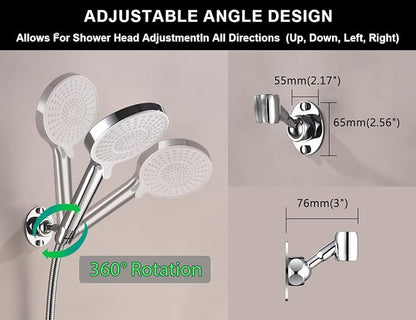 Adjustable Shower Head Holder Wall Mount, Solid Brass Handheld Shower Bracket with Screw Mount for Most Sprayers, Shower Wand Holder, Pivot Ball Joint Design(Chrome Finish)