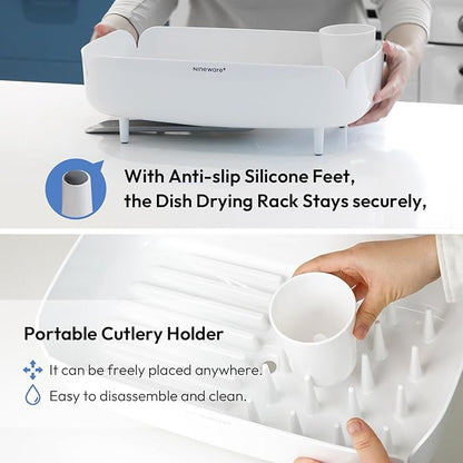 carrotez Split-Design Small Dish Drying Rack, Space-Saving Dish Drainer for Small Kitchen Countertops, Ideal for 1–2 Person Households or as a Secondary Rack, 9.5'' × 15.9'' × 4.9'', White