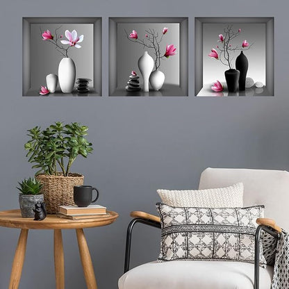 3D Wall Stickers DIY Flower Wall Decal Removable Waterproof Wall Art Decor for Bedroom Living Room Offices Home Decoration (Vase Orchid)