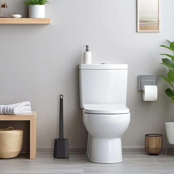 Silicone Toilet Brush and Holder Bendable Efficient Cleaning Wall Mounted Toilet Bowl Brush with Long Handle Brush Head and Silicone Bristles No Rusty Handles Problem