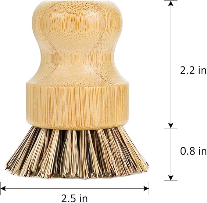 Palm Pot Dish Brush- Nature Bamboo 2 Packs Mini Durable Scrub for Kitchen Cleaning with Ceramics Holder