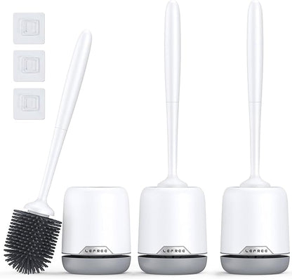 Lefree Toilet Brush Set, 3 Pack Silicone Toilet Bowl Brush and Holder with Ventilated Holder, for Bathroom Floor Standing & Wall Mounted Scrubber