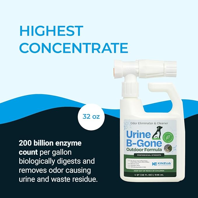 KINZUA ENVIRONMENTAL Urine B-Gone OD Professional Pet Urine Enzyme Cleaner, Pet Yard Odor Eliminator for Artificial Grass, Concrete & More, 32 fl oz