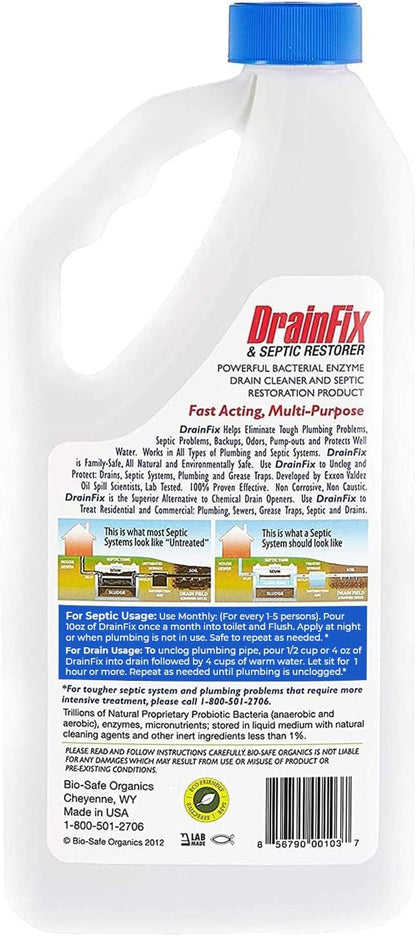 Drainfix & Septic Restorer 32 Oz Septic Tank Treatment | Drainfield Treatment | Septic Safe Drain Cleaner | Enzyme Drain Cleaner | Septic Cleaner | Exxon Valdez Patented - 3 Pack