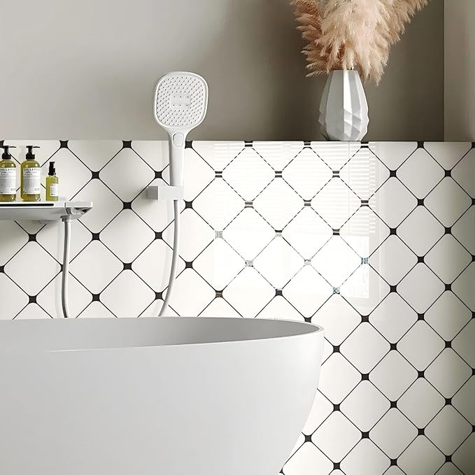 Chejiaye Peel and Stick Backsplash Tiles 10-Pack - White Geometric Self-Adhesive PVC Wall Panels, Waterproof Kitchen Backsplash Stick on Tile for Kitchen,Bathroom, Laundry Room Walls (11.8"x11.8")