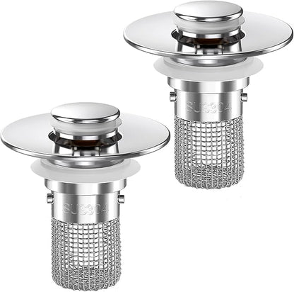 Sink Stopper Hair Catcher,(2PCS) Pop-up Sink Drain Strainer with Removable Stainless Steel Strainer Basket Hair Catcher, Bathroom Sink Strainer for Bathroom Sink Stopper Replacement