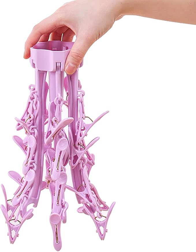 Foldable Drying Rack with 24 Clips for Drying Socks Lingerie Baby Clothes Drying Towels Rotatable Sock Drying Rack 2 PCS (Pink)