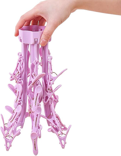 Foldable Drying Rack with 24 Clips for Drying Socks Lingerie Baby Clothes Drying Towels Rotatable Sock Drying Rack 2 PCS (Pink)