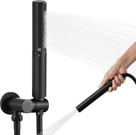 Heyalan Brass 2 in1 Function Handheld Spray Hand Shower High Pressure Handheld Sprinklert Shower Wand with Shower Hose and Adjustable Hand Shower Holder, Matte Black