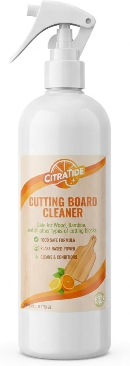 Cutting Board Cleaner Spray – Food Safe Cleaner & Conditioner for Wood, Bamboo, plastic cutting boards & Butcher Blocks – Plant-Based Citrus Power, Non-Toxic, USA Made (16 fl oz)