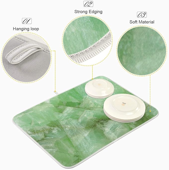 Super Absorbent Dish Drying Mat, Microfiber Fast-Drying Dish Mat, 24" x 18", Kitchen Dish Drying Pad (Green Jade Stone Marble)…