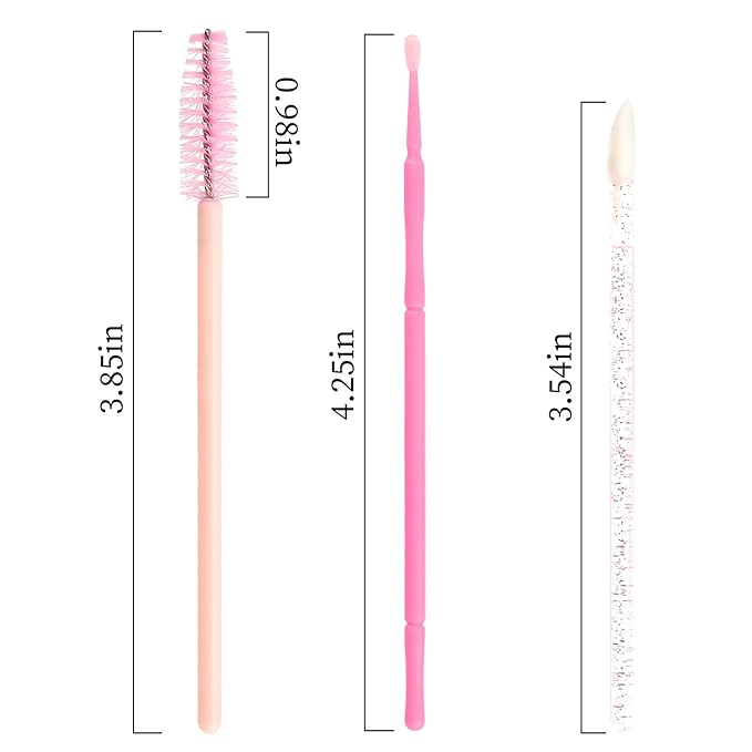 300 PCS Eyelash Extension Supplies Kit, Disposable Micro Applicator Brush, Eyebrow Spoolie, Lip Brush, Mascara Wand Applicator (Light pink)