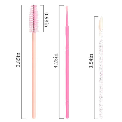 300 PCS Eyelash Extension Supplies Kit, Disposable Micro Applicator Brush, Eyebrow Spoolie, Lip Brush, Mascara Wand Applicator (Light pink)