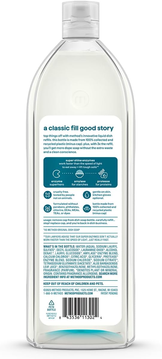 Method Super Shine Liquid Dish Soap Refill, Powered by Enzymes, Dewy Daze Scented, 48 fl oz
