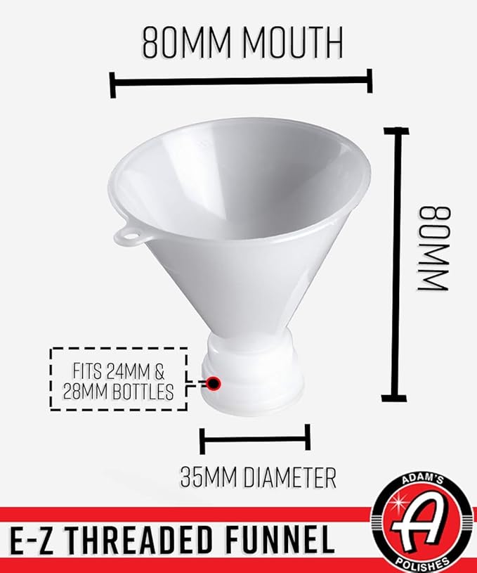 Adam's Polishes EZ-Fill Threaded Funnel - Twist On Empty Spray Bottle Refill Funnel | for Home, Car Detailing Cleaning Supplies, Kitchen, Bath, Essential Oils Universal Fit for Various Size Bottles