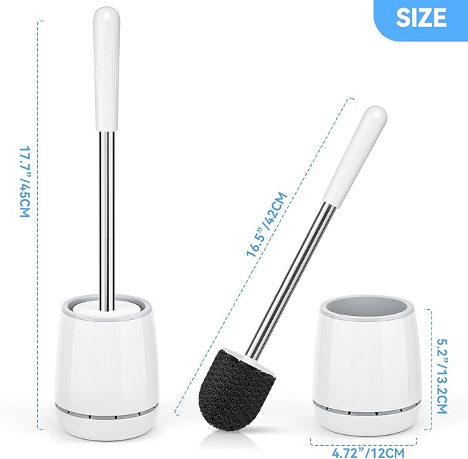 Toilet Brush, Toilet Brush and Holder with 304 Stainless Steel Handle, Space Saving Toilet Bowl Brush for Storage, Durable Bristles Toilet Scrubber for Bathroom Cleaning (3, White)