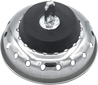 Replacement Kitchen Sink Stainless Steel Basket Strainer with Prong and Rubber Stopper, Universal Fit, 3-1/2 Inch Chrome