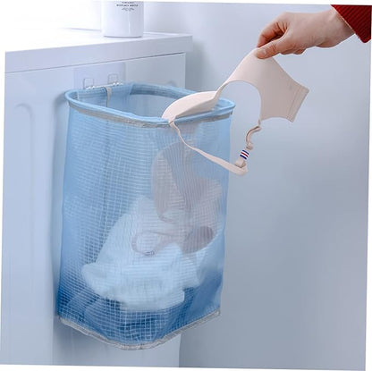 1pc Wall-mounted Folding Clothes Storage Basket Space-saving Laundry Hamper for Bathroom Bedroom Collapsible Design for Easy Storage Blue Efficient Clothing Organizer