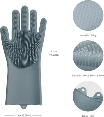 Angel Wings Magic Dish Washing Gloves with Scrubber, Silicone Reusable Cleaning Gloves, Heat-proof Household Scrubber Gloves