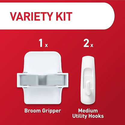 Command Closet Organization Essentials, 1 Broom Holder and 2 Utility Hooks, Damage-Free Hanging Household Cleaning Tool Organizer for Closet, Laundry Room, and Kitchen