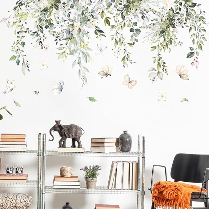 3D Wall Stickers DIY Green Plants Leaves Flower Wall Art Decal Decor for Bedroom Living Room Offices Home Decoration