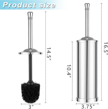 Chrome Toilet Brush and Holder,Toilet Bowl Brush with Long Handle for Bathroom,Toilet Cleaner Brush-Space,Saving,Covered Brush,Durable, Deep,Cleaning,Splash Resistant (Chrome)
