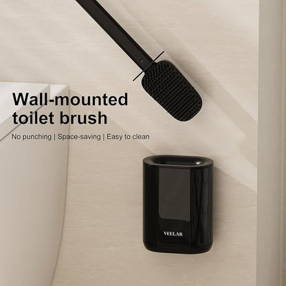 Toilet Brush and Holder Set - Wall Mounted Bathroom Scrub Brush, Toilet Bowl Brush and Plunger Set for Bathroom Cleaner (Black)
