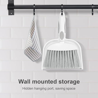 NACENA Small Dust Pan and Brush Set, Mini Broom and Dustpan Set Small Hand Broom and Brush Combo Dust Pan with Teeth for Home Cleaning Drawers Desktop Sofas and Outdoor, White & Gray