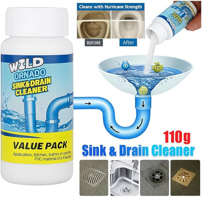 Wild Tornado Sink and Drain Cleaner Powder – Powerful Foaming Drain Cleaner for Kitchen, Bathroom, Toilet & Pipes – Fast-Acting Clog Remover, Deodorizes & Deep Cleans Drains (3)