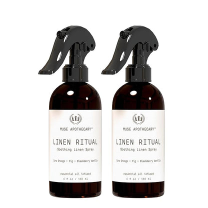 Muse Apothecary Linen Ritual - Aromatic, Soothing, and Relaxing Linen Mist, Laundry and Fabric Spray - Infused with Aromatherapy Essential Oils - 4 oz, Cara Orange + Fig + BlackBerry Vanilla, 2 Pack