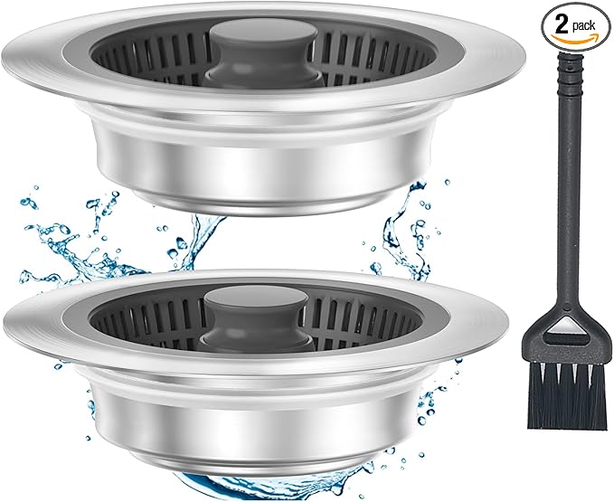 Kitchen Sink Drain Strainer with Pop-up Sink Stopper, 3 in 1 Sink Drain Strainer Basket with Cleaning Brush for US Standard 3-1/2 Inch Drain