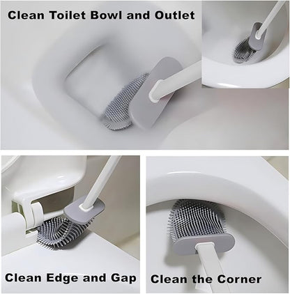 Toilet Brush with Holder Silicone Toilet Brush and Cleaning Brush for Household Bathroom Toliet Brush Set (Black,Gray)