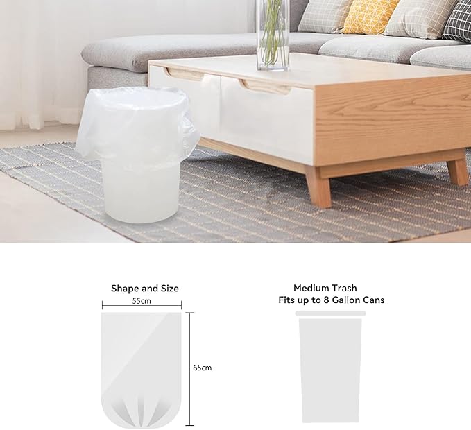 WAIKAS 6 Gallon Trash Bags, 48 Count, Garbage Bags, No Flaps/Ties, 55x65cm,7g/pcs, Unscented, White