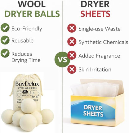 Wool Dryer Balls 6 Pack XL 7cm, 100% New Zealand Wool, Reusable 1000+ Loads, Natural Fabric Softener Alternative, Helps Reduce Drying Time, Static and Wrinkles, Baby Safe