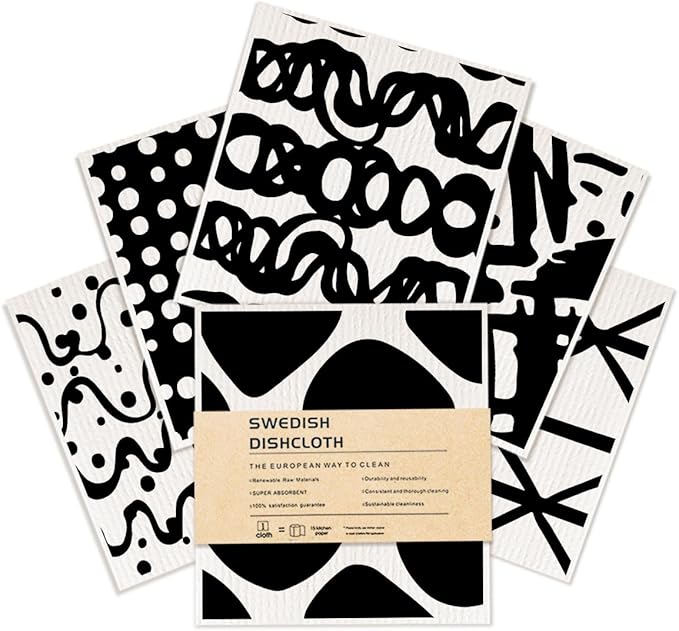 6 Pack Swedish Dishcloths for Kitchen,Geometric Dish Cloths Super Absorbent Reusable Paper Towels Washable, Quick Drying, Dishwasher，Kitchen Gifts for Women
