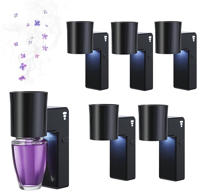 ROSSEX 6 PCS Wall Fragrance Plug in with Night Light and Oil Diffuser Plug with Upgraded Fragrance Concentration Control, Compatible with Bath and Body Works WallFower for Home, Black