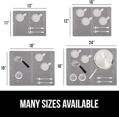 GORILLA GRIP 100% BPA-Free Patented Silicone Dish Drying Mat for Kitchen Counter, 18x24 Inch, Water Catching Ribbed Design, Easy Clean Waterproof Sink Liner, Heat Resistant, Fits Under Rack, Gray