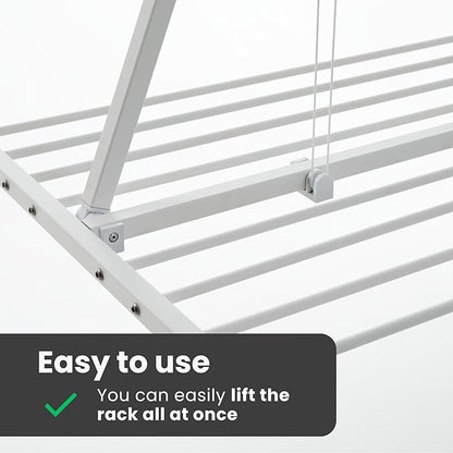 foxydry Mini, Ceiling Mounted Clothes Drying Rack, Pulley Clothesline, Vertical Folding Laundry Drying Rack 59.8x21.25x9.8 in