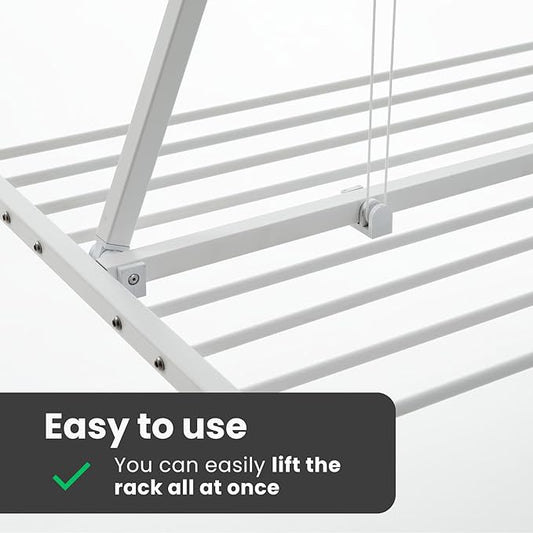 foxydry Mini, Ceiling Mounted Clothes Drying Rack, Pulley Clothesline, Vertical Folding Laundry Drying Rack 59.8x21.25x9.8 in