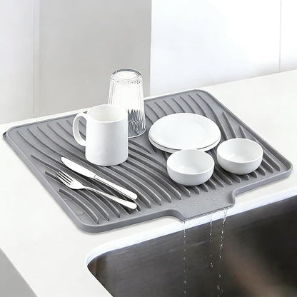 Silicone Drying Mat, 16"X13" With Built-in Drain Lip,Heat-Resistant,Eco-friendly,Hygienic Drying Pad,Leak-Proof and Non-Slip,Silicone Dish Drying Mat for Kitchen Counter or Sink（Gray 16X13）