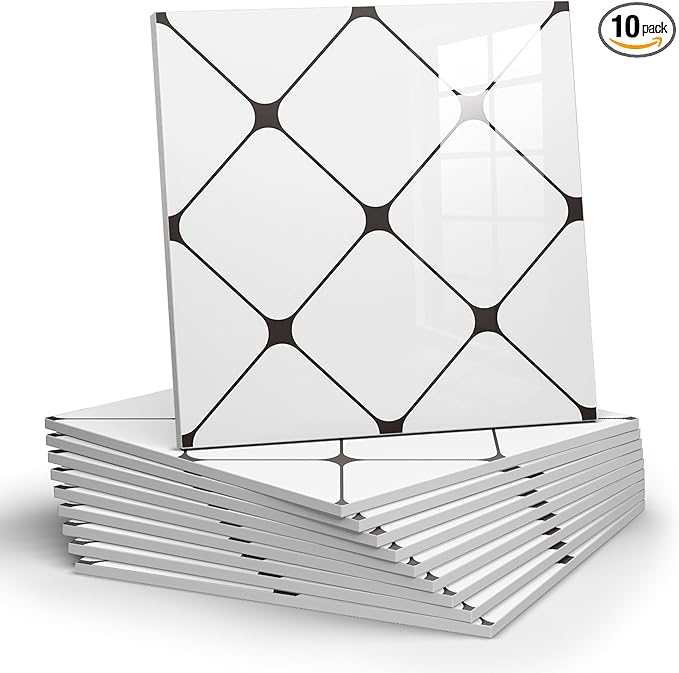 Chejiaye Peel and Stick Backsplash Tiles 10-Pack - White Geometric Self-Adhesive PVC Wall Panels, Waterproof Kitchen Backsplash Stick on Tile for Kitchen,Bathroom, Laundry Room Walls (11.8"x11.8")