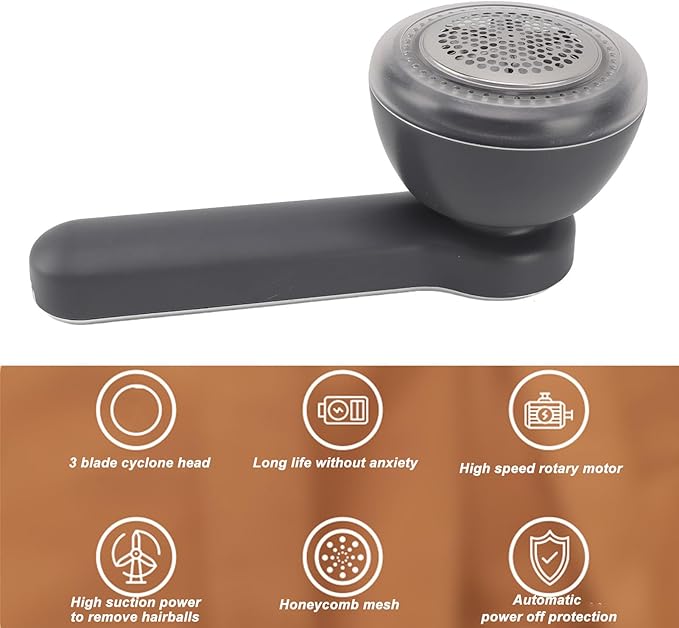 Electric Lint Remover USB Rechargeable Grey 1000mAh Low Noise Sweater Defuzzer for Home Travel Portable Fabric Shaver Fuzz Trimmer for Clothes Care