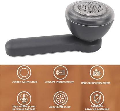Electric Lint Remover USB Rechargeable Grey 1000mAh Low Noise Sweater Defuzzer for Home Travel Portable Fabric Shaver Fuzz Trimmer for Clothes Care