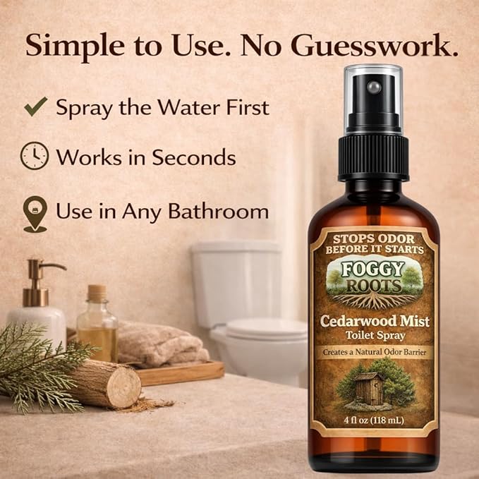 Cedarwood Pre-Poop Toilet Spray – Stops Odor Before It Starts, Bathroom Odor Eliminator for Toilet, 4 oz (200+ Uses) Travel, Home & Work