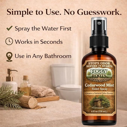 Cedarwood Pre-Poop Toilet Spray – Stops Odor Before It Starts, Bathroom Odor Eliminator for Toilet, 4 oz (200+ Uses) Travel, Home & Work