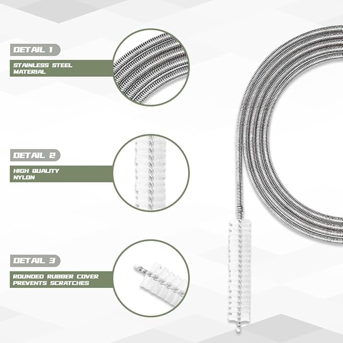 Long Wire Brush, 155CM Stainless Steel Pipe Cleaners Brush, Flexible Auto Sunroof Drain Cleaning Tool, Universal Slim Hose Pipe Brush Cleaner for Sewers, Feeding Tube, Sink, Refrigerator Drain