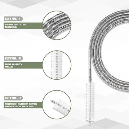 Long Wire Brush, 155CM Stainless Steel Pipe Cleaners Brush, Flexible Auto Sunroof Drain Cleaning Tool, Universal Slim Hose Pipe Brush Cleaner for Sewers, Feeding Tube, Sink, Refrigerator Drain