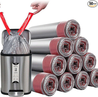 Trashs Bag Drawstring Garbage Bags-Coocn Thicker Heavy Bathroom Trash can Liners for Bedroom Home Kitchen 50 Counts ,4-6 Gallon (Gray)