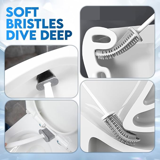 Modern Minimalist Silicone Toilet Brushes & Holders - Pack of 4 Toilet Bowl Brushes White - Self-Cleaning & Splash-Free, Easy-Rinse Design with Wall Mounted Holder Bathroom Accessory
