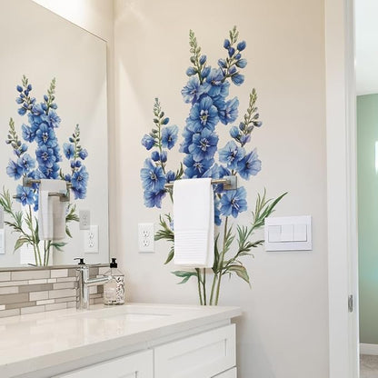 3D Wall Stickers DIY Flower Wall Decal Removable Waterproof Wall Art Decor for Bedroom Living Room Offices Home Decoration (Blue Delphinium)